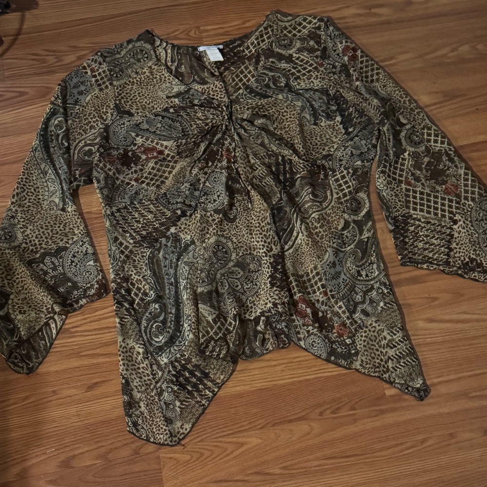 Vintage Y2k Elegant Paisley Print Women's Blouse Tunic Top Size 3x Western Fairy